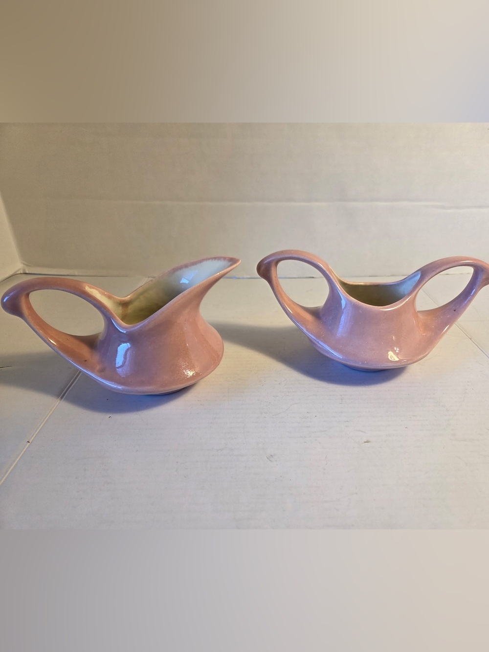 Vintage MCM Redwing Style Retro Pink Cream and Sugar Set Marked 57’